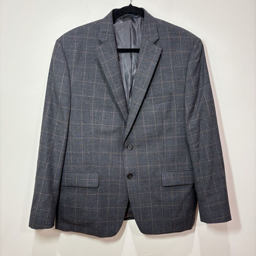 Ralph Lauren Wool Blazer Men 44S Windowpane Plaid Gray Black Label Jacket Preppy
